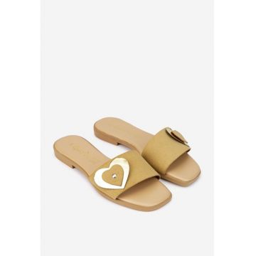 Sandale dama bej din piele intoarsa model stil papuc