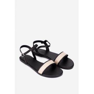 Sandale dama din piele naturala neagra cu bej
