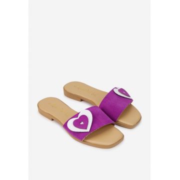 Sandale dama fuchsia din piele intoarsa model stil papuc