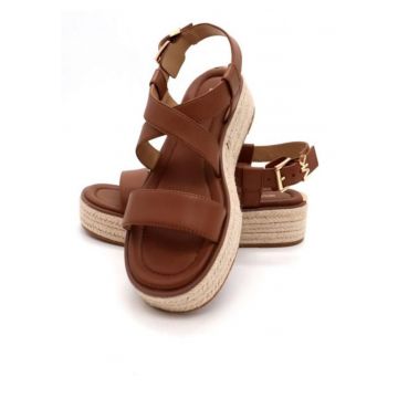 Sandale dama  Lynn - piele ecologica - inaltime 4.5 cm - cu logo - maro