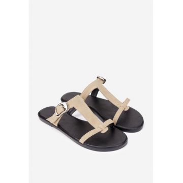 Sandale dama piele intoarsa - Maro taupe
