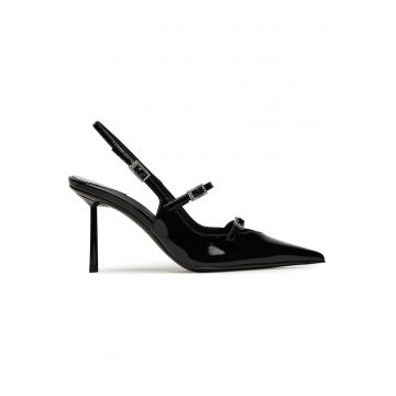 Sandale dama -  piele naturala - negru - tocuri