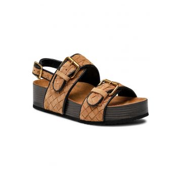 Sandale dama -  piele naturala - platforma - maro -