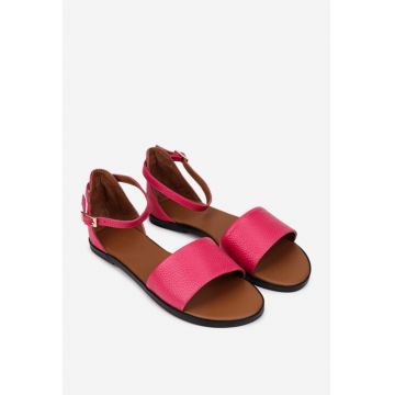 Sandale dama realizate din piele texturata fuchsia
