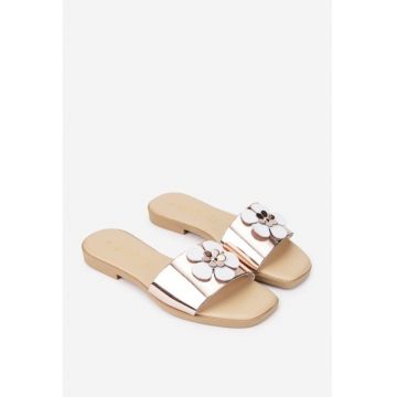 Sandale dama roz din piele cu ornament model tip papuc