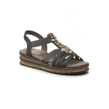 Sandale dama -  slip-on - gri inchis - piele ecologica