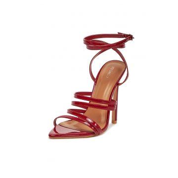 Sandale dama -  stiletto - rosu - piele ecologica -