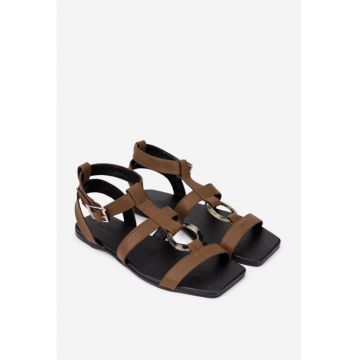 Sandale dama taupe din piele naturala cu ornament