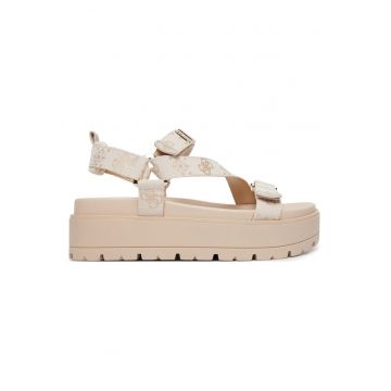 Sandale dama -  velcro - bej - textil