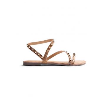 Sandale de piele cu animal print si varf patrat - Maro