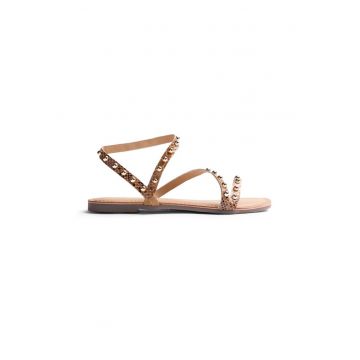 Sandale de piele cu animal print si varf patrat - Maro
