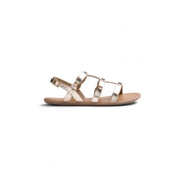 Sandale de piele cu barete metalice - Auriu platinat