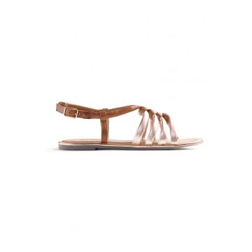 Sandale de piele cu catarama si talpa plata - Caramel