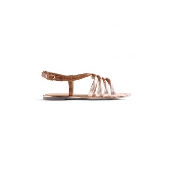 Sandale de piele cu catarama si talpa plata - Caramel