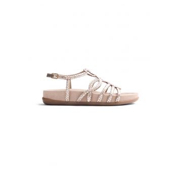 Sandale de piele cu garnituri impletite Marigat - Auriu platinat