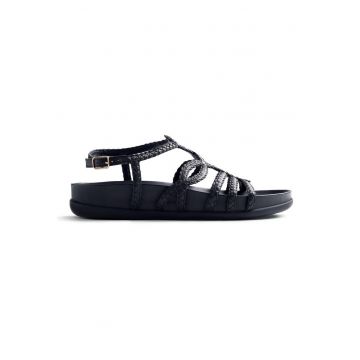Sandale de piele cu garnituri impletite Marigat - Negru