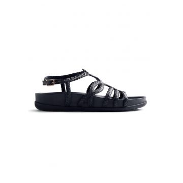 Sandale de piele cu garnituri impletite Marigat - Negru