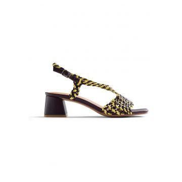 Sandale de piele cu garnituri impletite - Negru/Galben