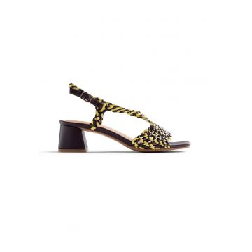 Sandale de piele cu garnituri impletite - Negru/Galben