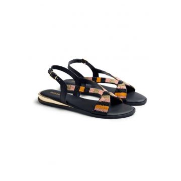 Sandale de piele cu margele - Negru