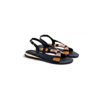 Sandale de piele cu margele - Negru