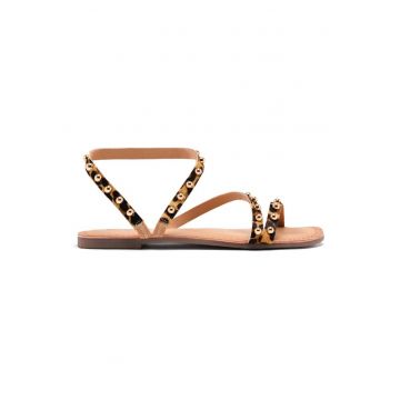 Sandale de piele cu par scurt - cu animal print Ogema - Maro inchis/Maro nisip