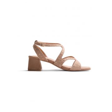 Sandale de piele cu toc masiv Watate - Maro camel