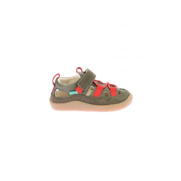 Sandale de piele cu velcro - Rosu/Kaki