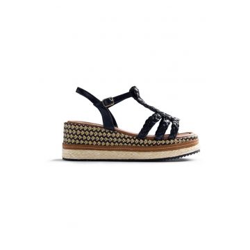 Sandale de piele ecologica cu model impletit Harcourt - Negru