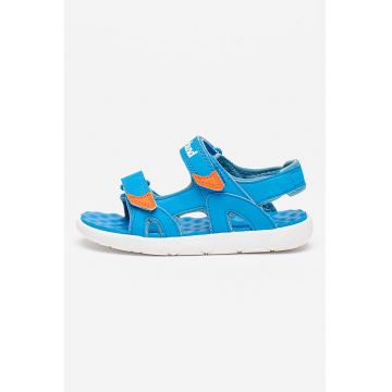Sandale de piele ecologica cu velcro Perkins Row - Alb/Albastru