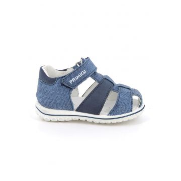 Sandale din material textil cu inchidere velcro si segmente din piele ecologica