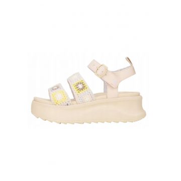Sandale din material textil cu talpa wedge - Bej