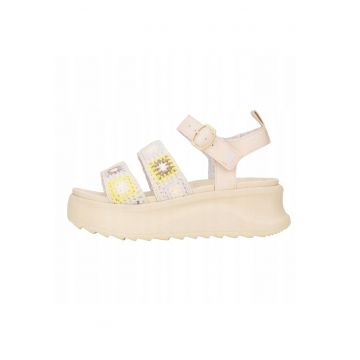 Sandale din material textil cu talpa wedge - Bej