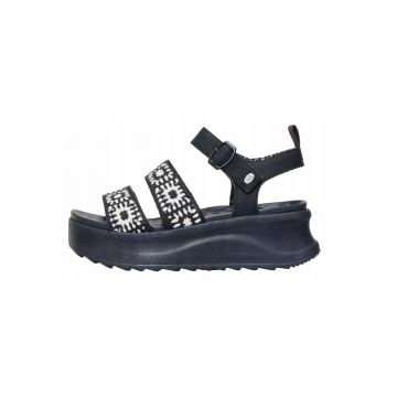 Sandale din material textil cu talpa wedge - Negru