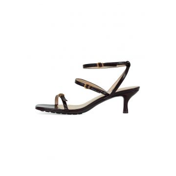 Sandale din piele cu barete multiple - Maro inchis