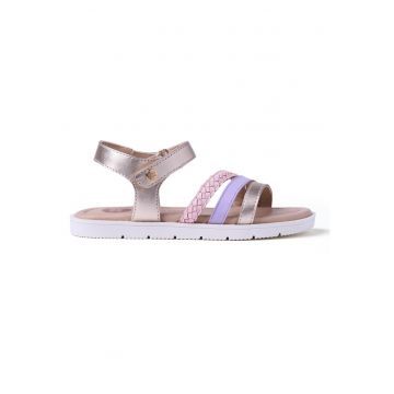 Sandale din piele cu barete multiple si velcro Bukoba - Auriu