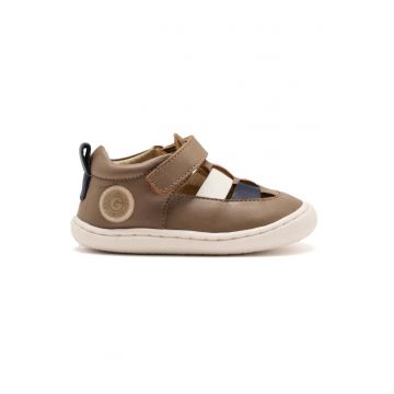 Sandale din piele cu inchidere velcro - Maro taupe