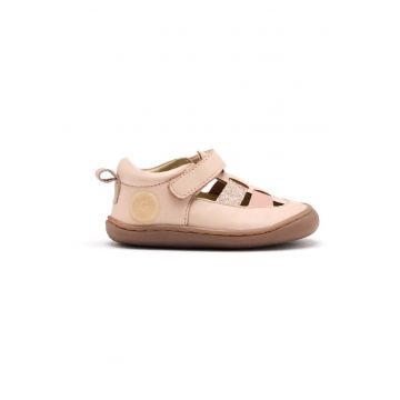 Sandale din piele cu inchidere velcro - Roz