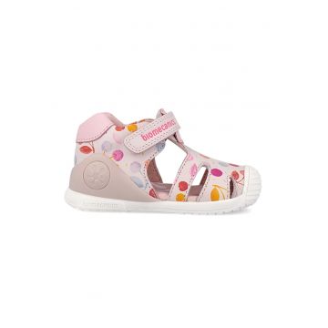 Sandale din piele cu inchidere velcro si model - Rosu/Verde pal/Roz prafuit