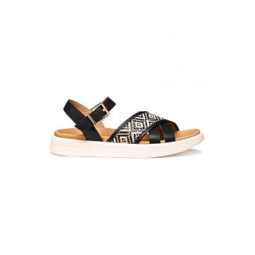 Sandale din piele cu insertii din material textil Xand 2S - Alb fildes/Negru