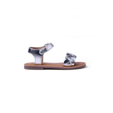 Sandale din piele cu velcro - Argintiu