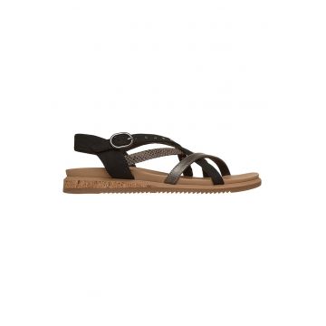 Sandale din piele ecologica cu barete multiple si catarama Desert Kiss - Negru/Caramel