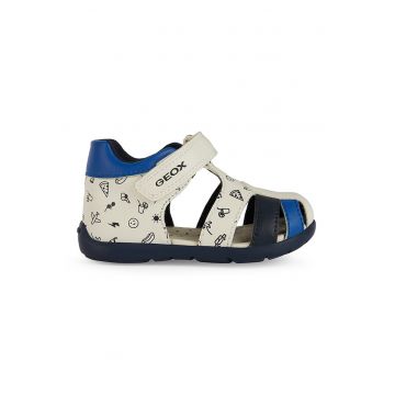 Sandale din piele ecologica cu inchidere velcro - Alb/Albastru