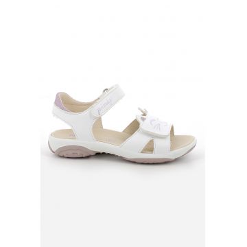 Sandale din piele ecologica cu inchidere velcro - Alb/Violet prafuit