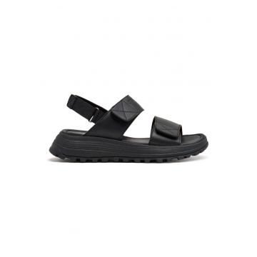 Sandale din piele ecologica cu inchidere velcro - Negru
