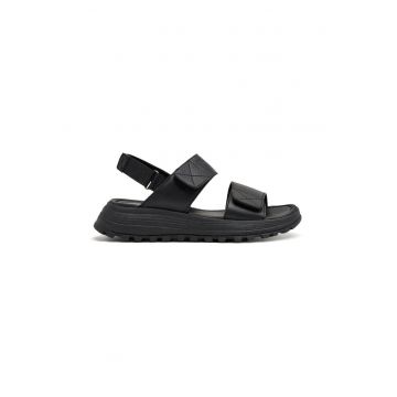 Sandale din piele ecologica cu inchidere velcro - Negru