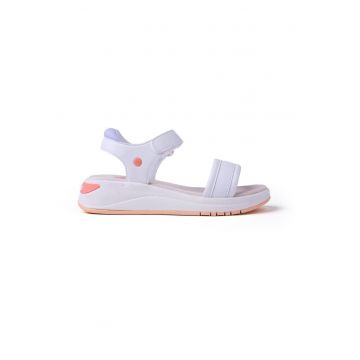 Sandale din piele ecologica cu talpa wedge Sporty - Alb