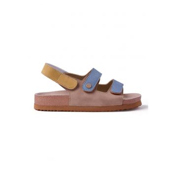 Sandale din piele ecologica cu velcro Salgaa - Maro taupe