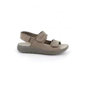 Sandale din piele intoarsa cu talpa plata - Maro taupe