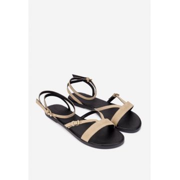 Sandale din piele intoarsa cu talpa plata - Maro taupe